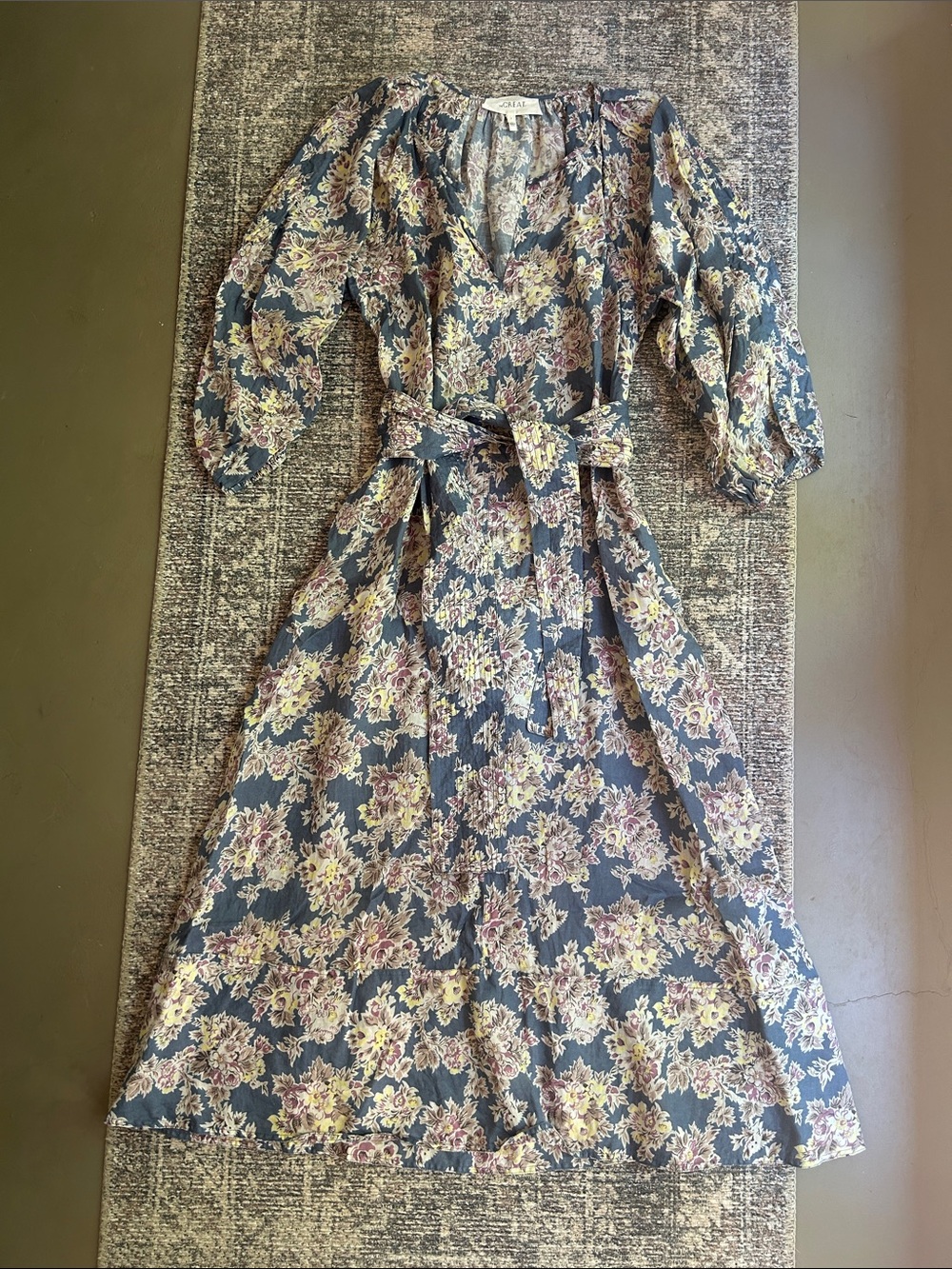 The Great Long Floral Peasant Dress 2 M Blue Belt Slip Ramie Lavender Yellow